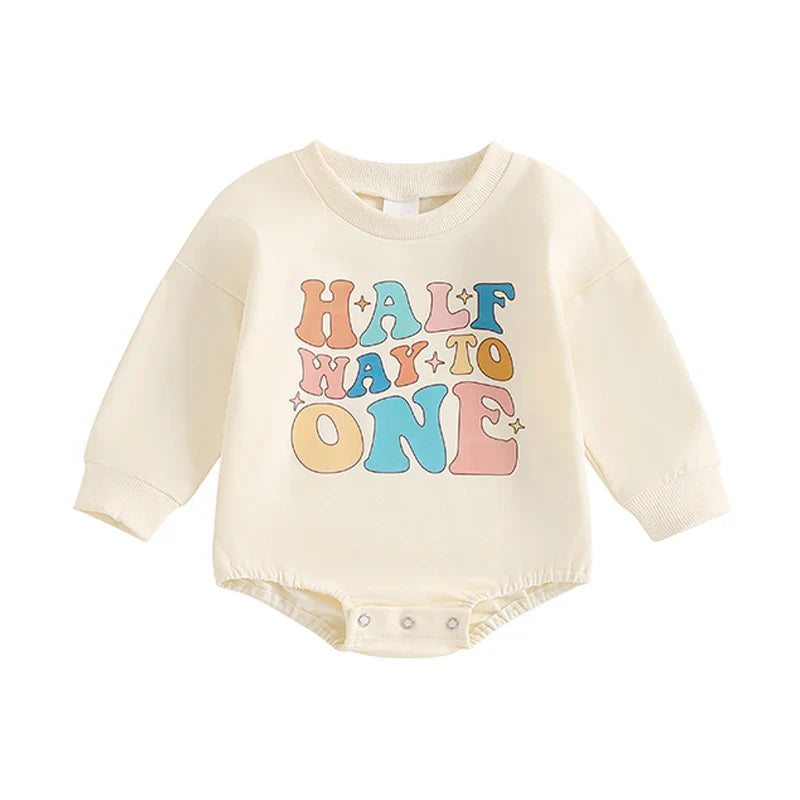 Half Way To One Retro Baby Bodysuit