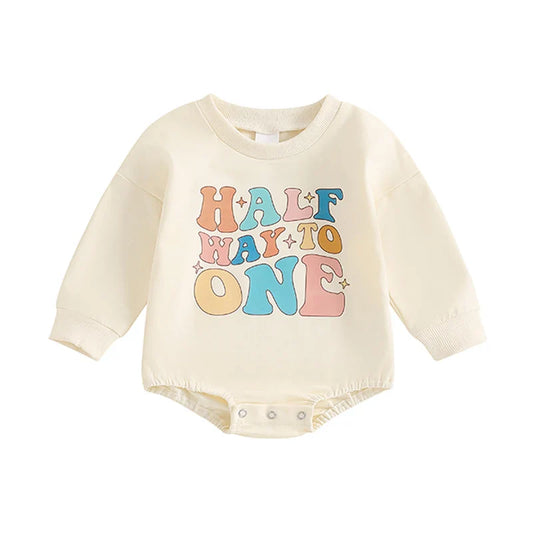 Half Way To One Retro Baby Bodysuit