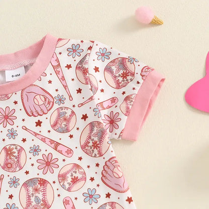 Pink Baseball Baby Girl Set