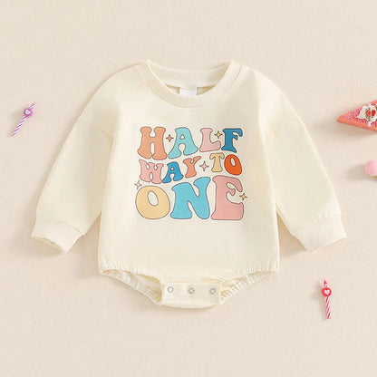 Half Way To One Retro Baby Bodysuit