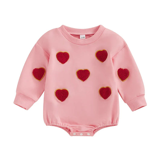 Long Sleeve Embroidery Hearts Baby Bodysuit
