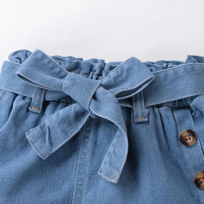 Eyelet Ruffle One-Shoulder Top Denim Shorts Toddler Set