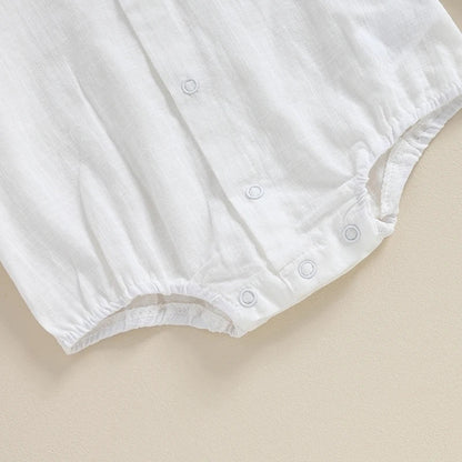 Long Sleeve Linen Button Down Baby Romper