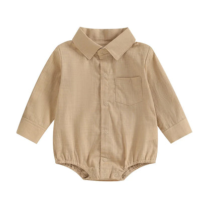 Long Sleeve Linen Button Down Baby Romper