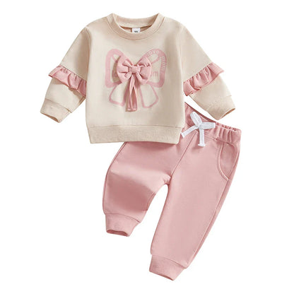 Love Mom Long Sleeve Ruffle Bow Set