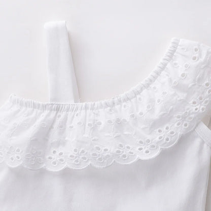 Eyelet Ruffle One-Shoulder Top Denim Shorts Toddler Set
