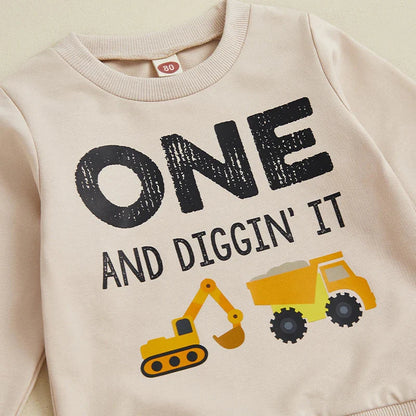 Diggin' It Construction Truck Birthday Long Sleeve Toddler Set