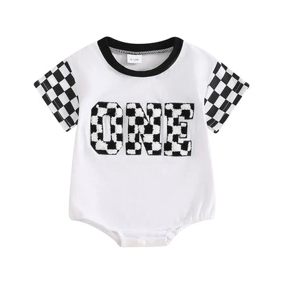 Race Flag Baby Birthday Romper