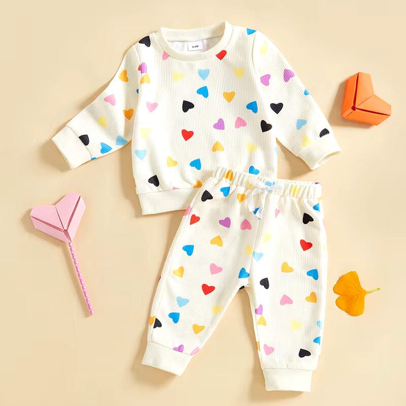 Rainbow Hearts Waffle Long Sleeve Baby Set