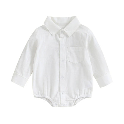 Long Sleeve Linen Button Down Baby Romper