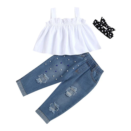 White Cami Ripped Jeans Toddler Set