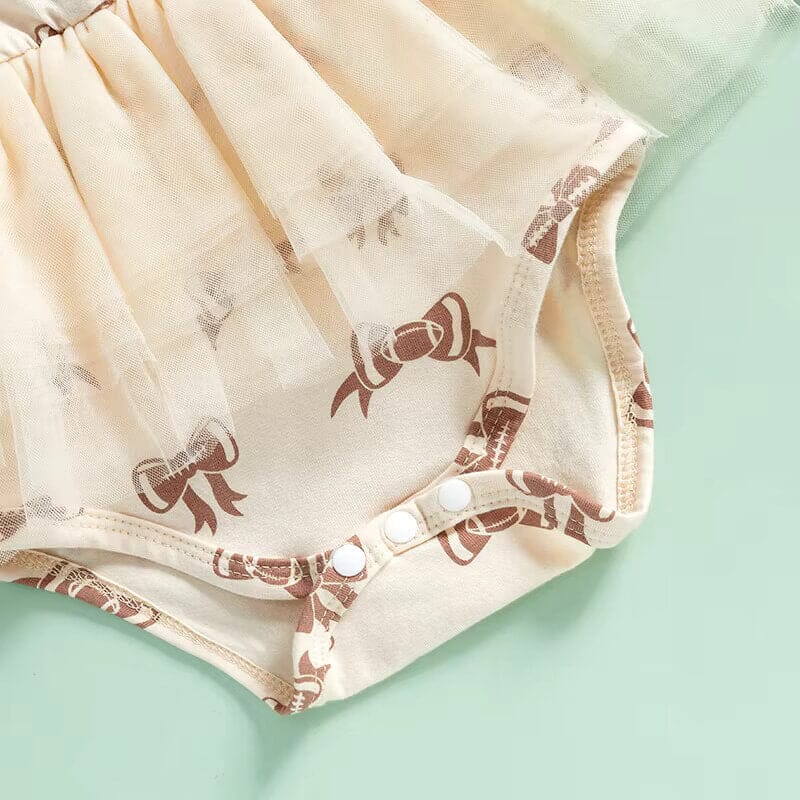 Long Sleeve Football Bows Tulle Baby Romper