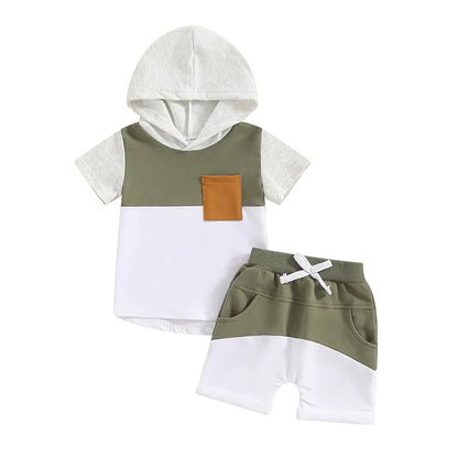 Color Block Hooded Shorts Toddler Set