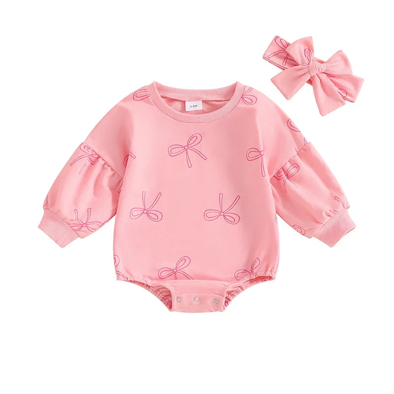 Long Sleeve Bow Baby Romper