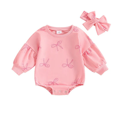 Long Sleeve Bow Baby Romper
