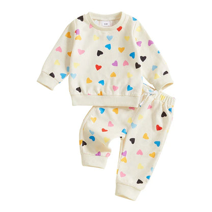 Rainbow Hearts Waffle Long Sleeve Baby Set