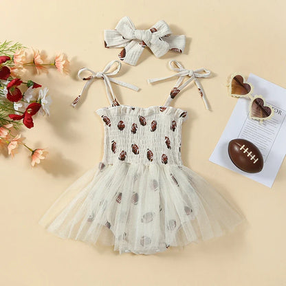 Football Tulle Baby Romper