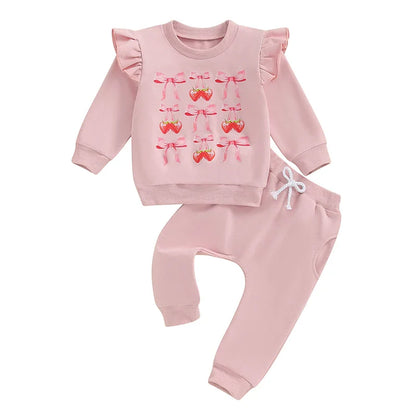 Long Sleeve Strawberries And Bows  Toddler Set