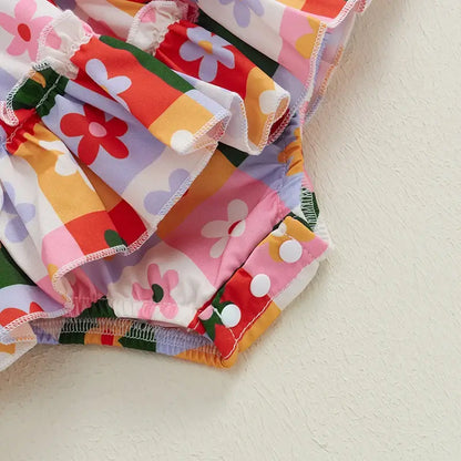 Floral Checkered Baby Romper