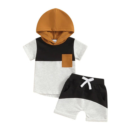 Color Block Hooded Shorts Toddler Set