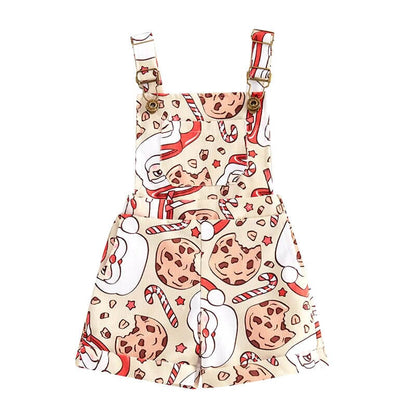 Santa Cookie Overall Toddler Shorts Jumpsuit
