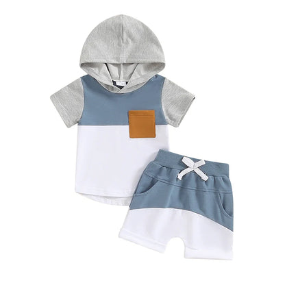 Color Block Hooded Shorts Toddler Set