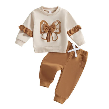 Love Mom Long Sleeve Ruffle Bow Set