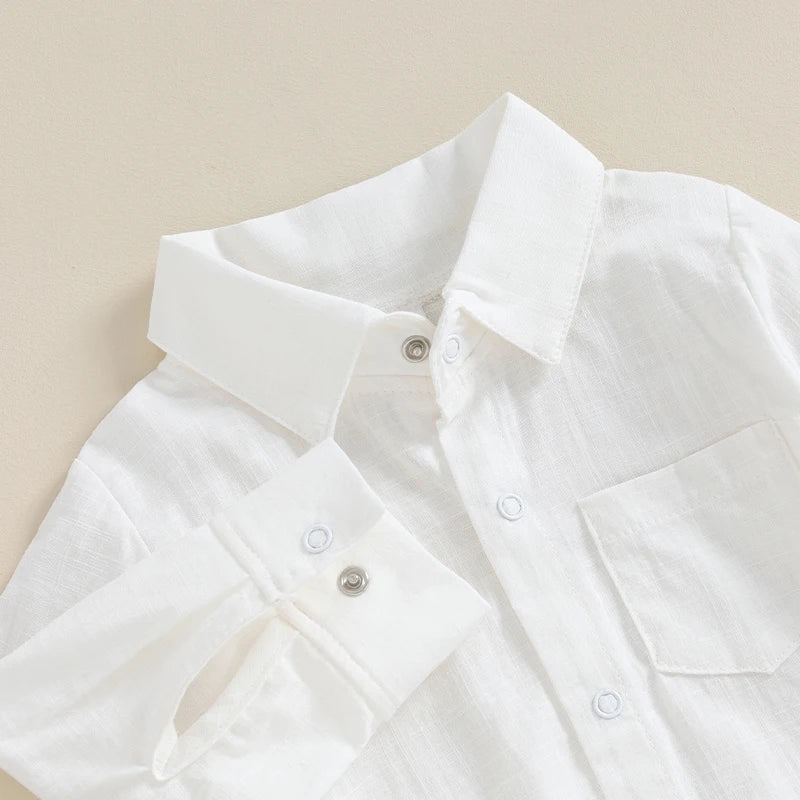Long Sleeve Linen Button Down Baby Romper