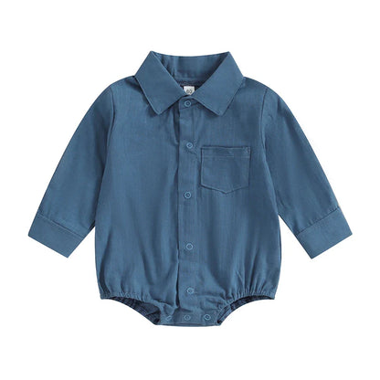 Long Sleeve Linen Button Down Baby Romper