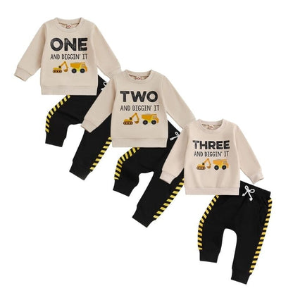 Diggin' It Construction Truck Birthday Long Sleeve Toddler Set