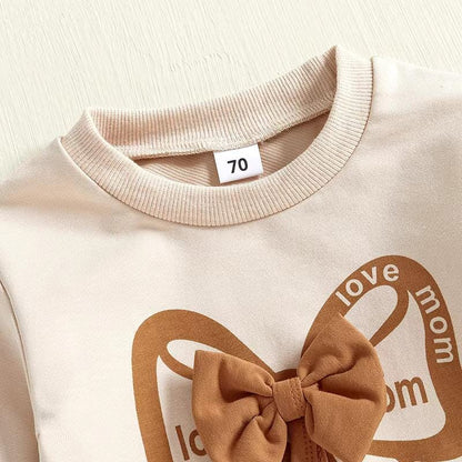 Love Mom Long Sleeve Ruffle Bow Set