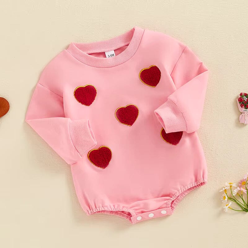 Long Sleeve Embroidery Hearts Baby Bodysuit