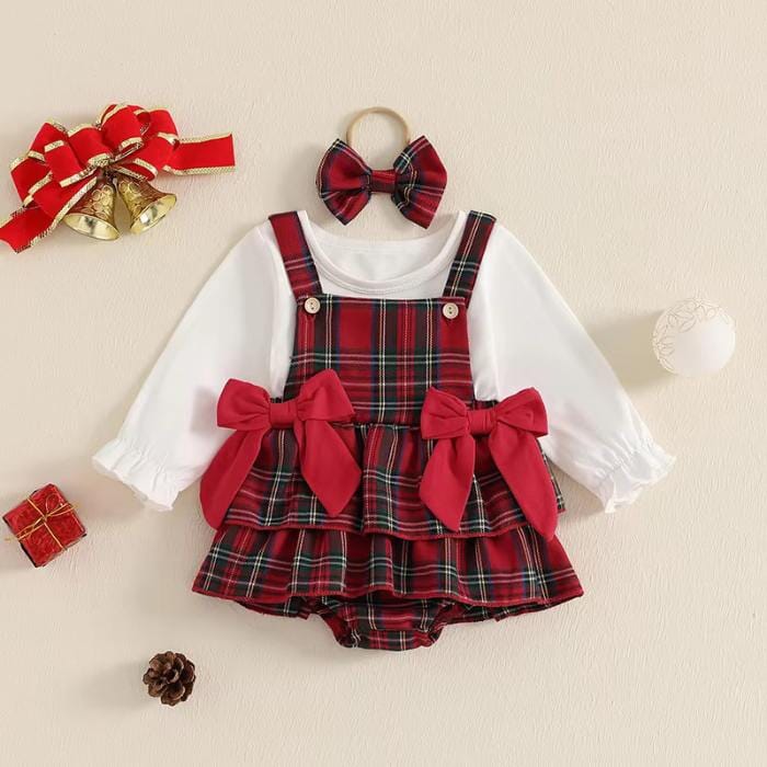 Plaid Bows Baby Set