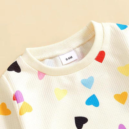 Rainbow Hearts Waffle Long Sleeve Baby Set