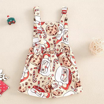 Santa Cookie Overall Toddler Shorts Jumpsuit